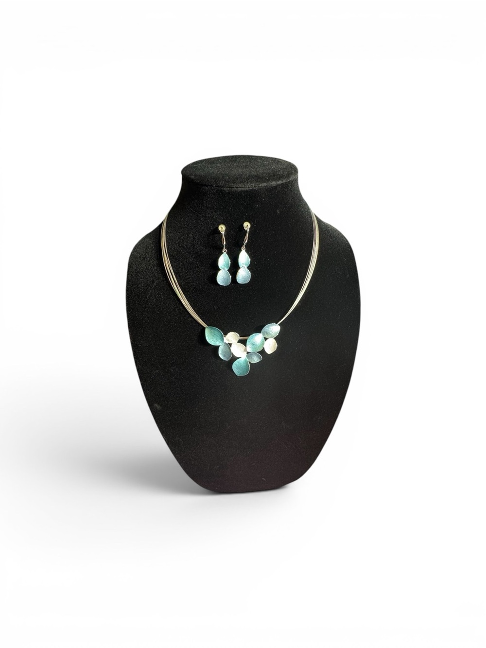 Aqua Petal Multi-Strand Necklace with Matching Earrings